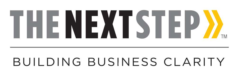 The Next Step Logo in grey and black text with a yellow arrow pointing to the right. Underneath it says Building Business Clarity.